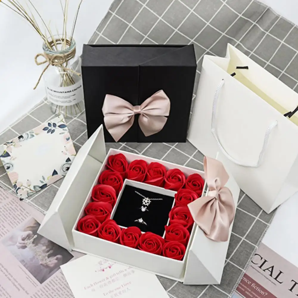 Eternal Rose Gift Box Square Bowknot Design Lipstick Perfume Packaging Box Jewelry Display Case Festival Gift Box Greeting Cards