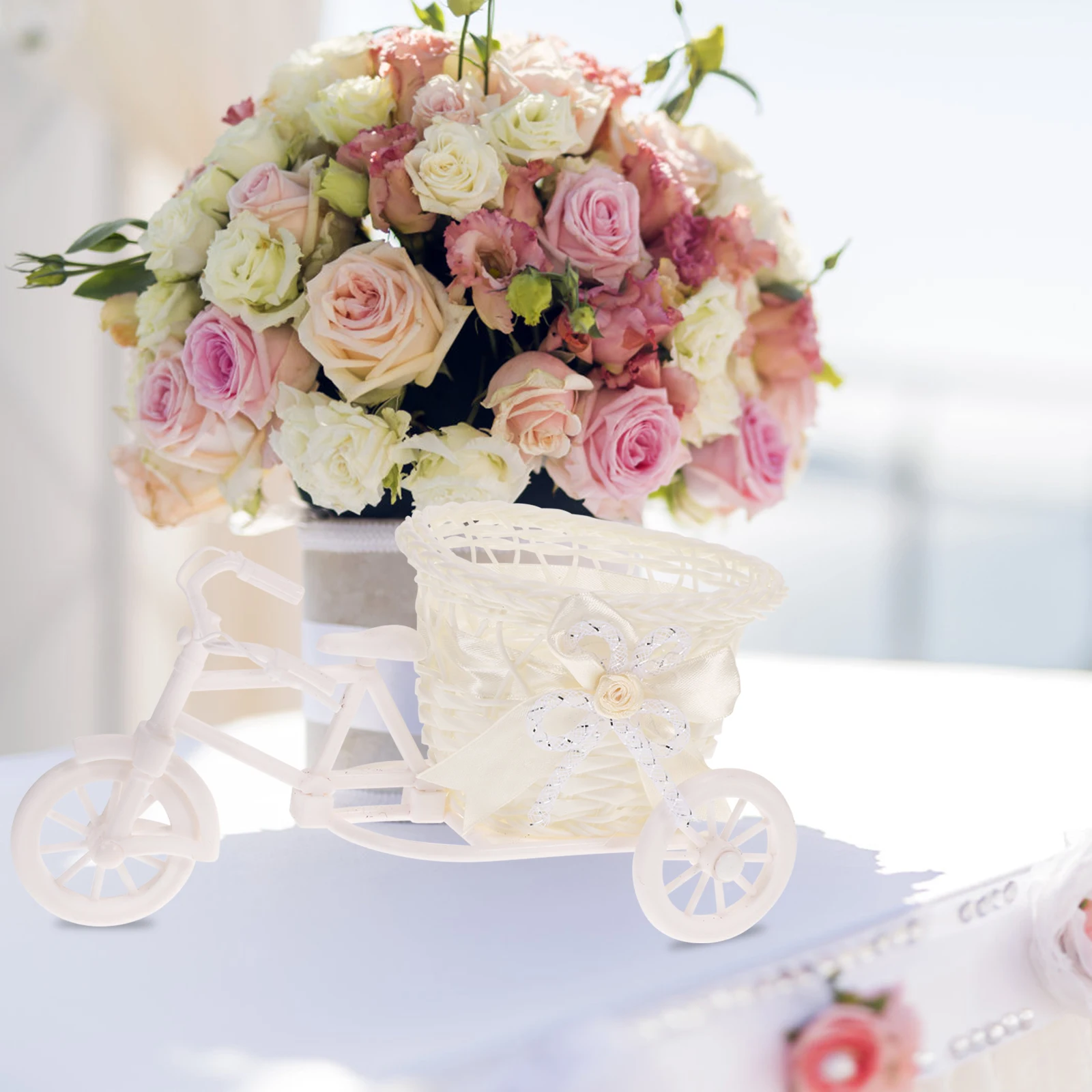 

2pcs Tricycles Rattan Basket Crafts Handmade Simulation Adornment For Home Wedding Party Decoration Photography Prop Storage