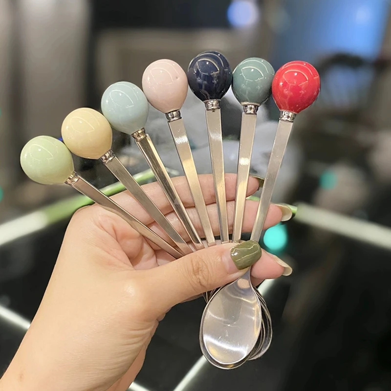 

Stainless Steel Spoon Cute Ball Coffee Spoon Ice Cream Dessert Tea Stirring Spoon For Picnic Kitchen Accessories