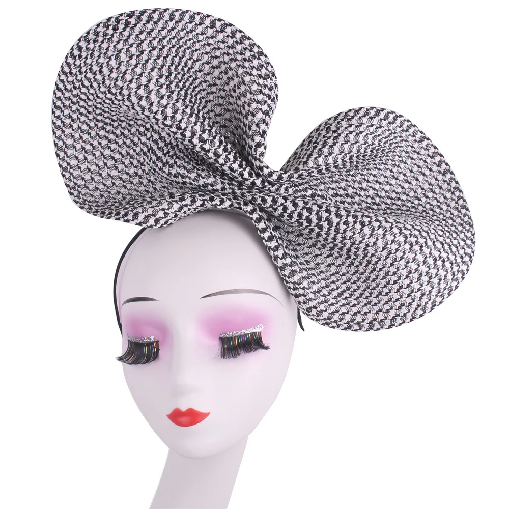 

Fascinator For Women Wedding Church Hat Millinery Fashion Houndstooth New Huge Bow Headpiece Bride Wedding Party Derby Headwear