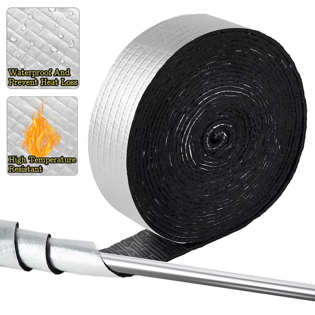 파이프 랩 절연 32.8Ft 야외 파이프 폼 절연 테이프 알루미늄 호일 검정색 화재 방지 강력한 테이프 방수