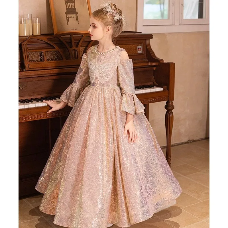 

Gorgeous Gold Sequins Flower Girl Dress Fluffy Little Princess Girl Prom Dress for Wedding Birthday Party Gowns Dress Wholesale