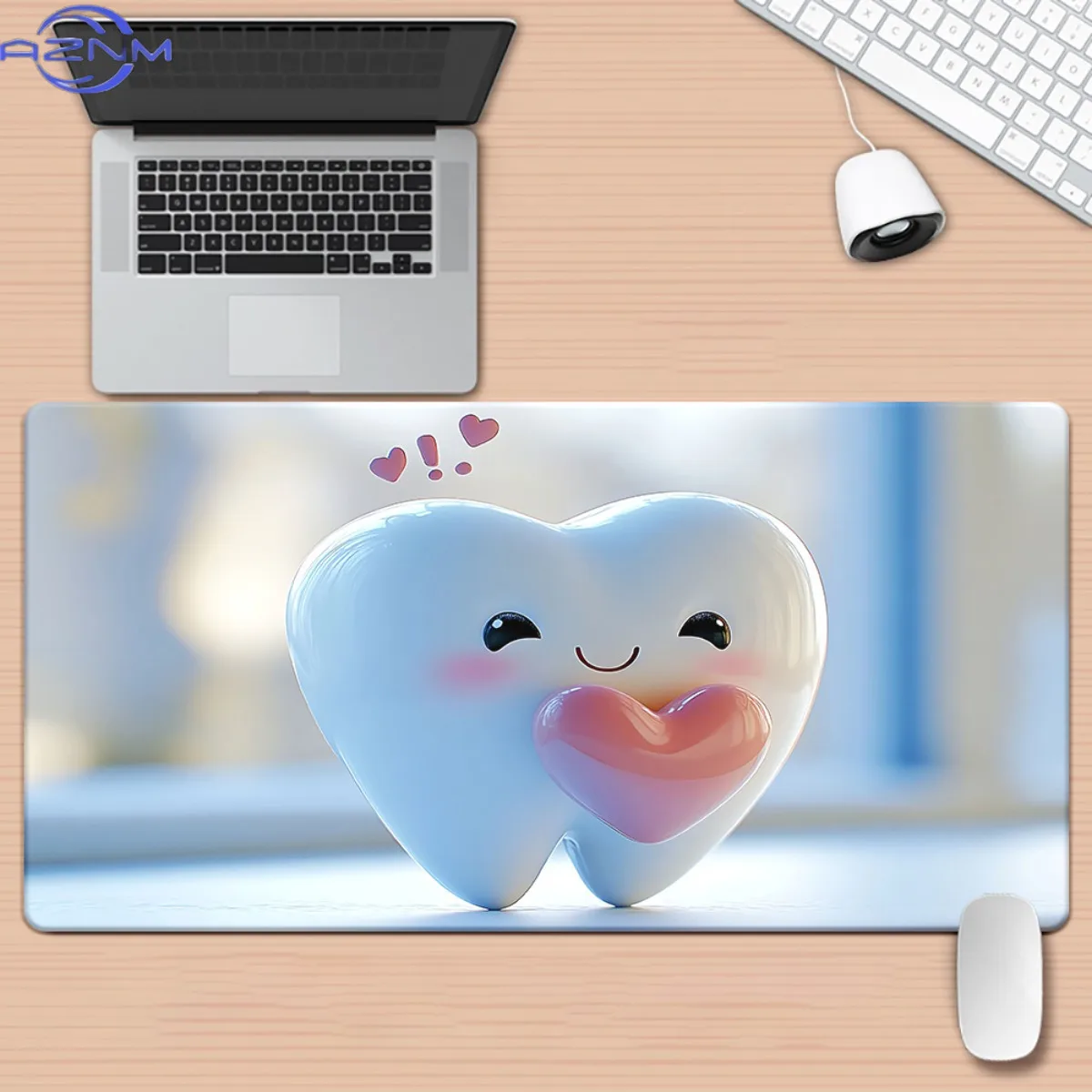 1pc Friendly Tooth Character Mouse Pad - Cute Cartoon Smiling Tooth with  Heart Design, Durable Office & Gaming Mousepad for PC,