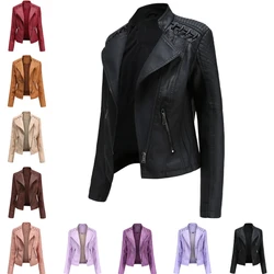 New 2024Turn-down Collar PU faux Leather Jackets Women Luxury Jacket Black Pink Red Biker Coat