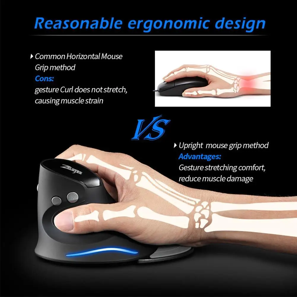 Ergonomic 2400DPI Gaming Mouse Ergonomic Upright Wireless LED Desktop Gaming Mouse Supplies Computer Peripherals