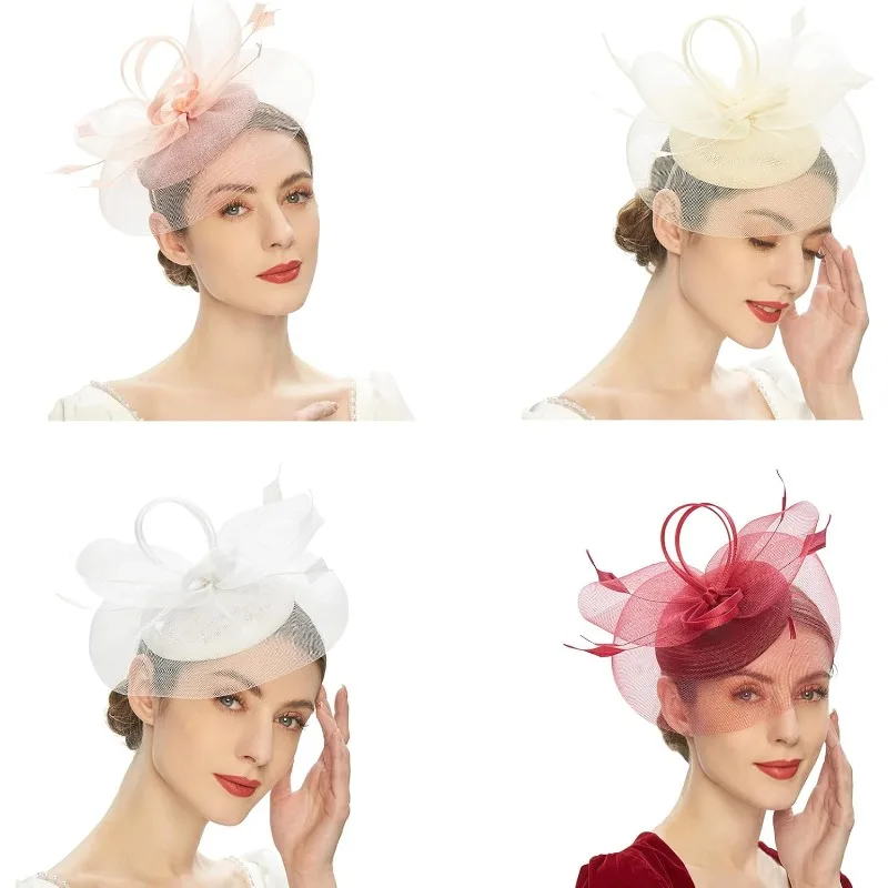 Mode plumes maille Fascinator chapeau exquis élégant mariée bandeau cheveux cerceau doux bandeaux dame