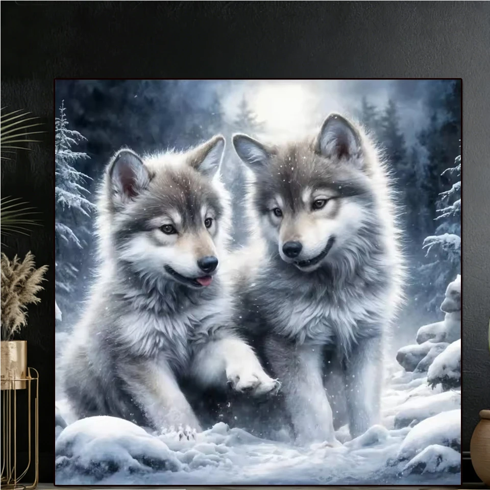New Arrival Diamond Mosaic Dog Animal Suitable For Beginners Painting Wolf Embroidery Winter Snow Landscape DIY Holiday Gifts