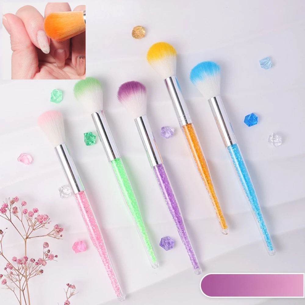 

1Pc Colorful Nail Dust Cleaning Brushes Crystal Long Handle Multifunctional Loose Powder Foundation Brush Nail Art Cleaner Tools