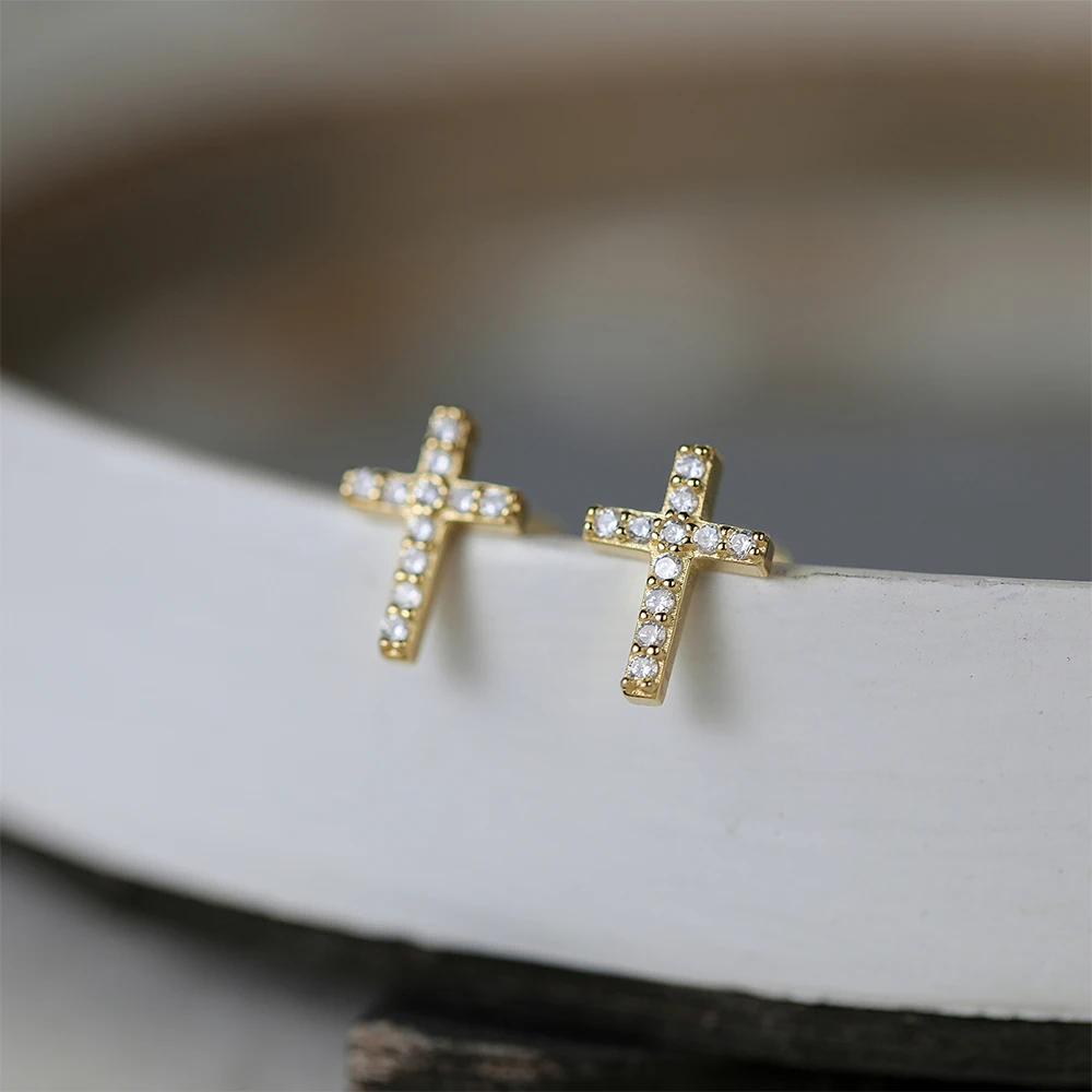 Minimalist 925 Sterling Silver CZ Zircon Stud Earrings for Women Simple Geometric Cross Gold Silver Earrings Fashion Jewelry