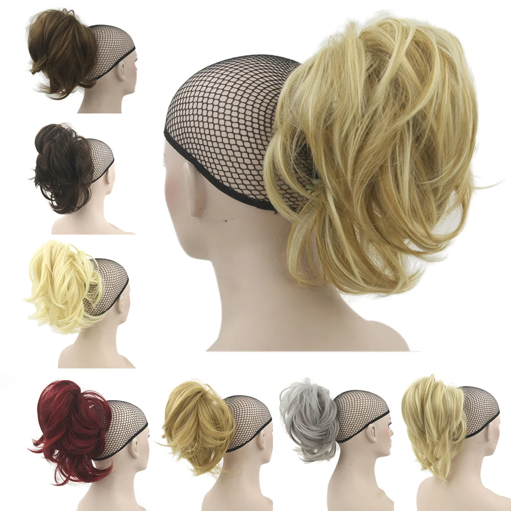 Soowee Wavy Hairpieces Claw Ponytail Synthetic Hair Blonde Gray Little Pony Tail Clip In Hair Extension