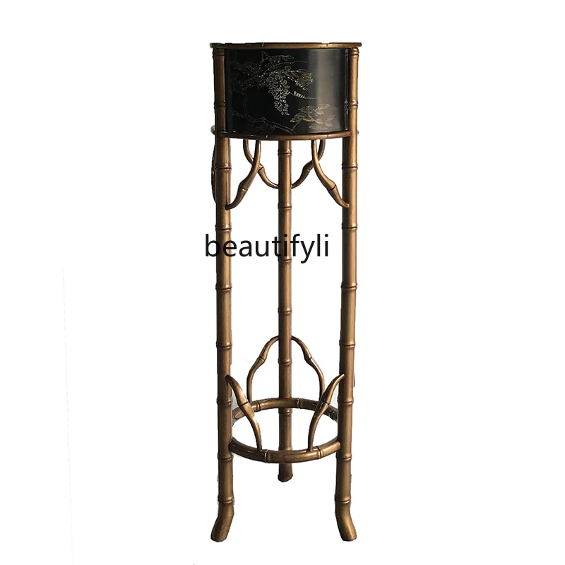 

American-Style Solid Wood Retro European-Style Floor Living Room Storage Rack Living Room Painted Decoration Shelf Flower