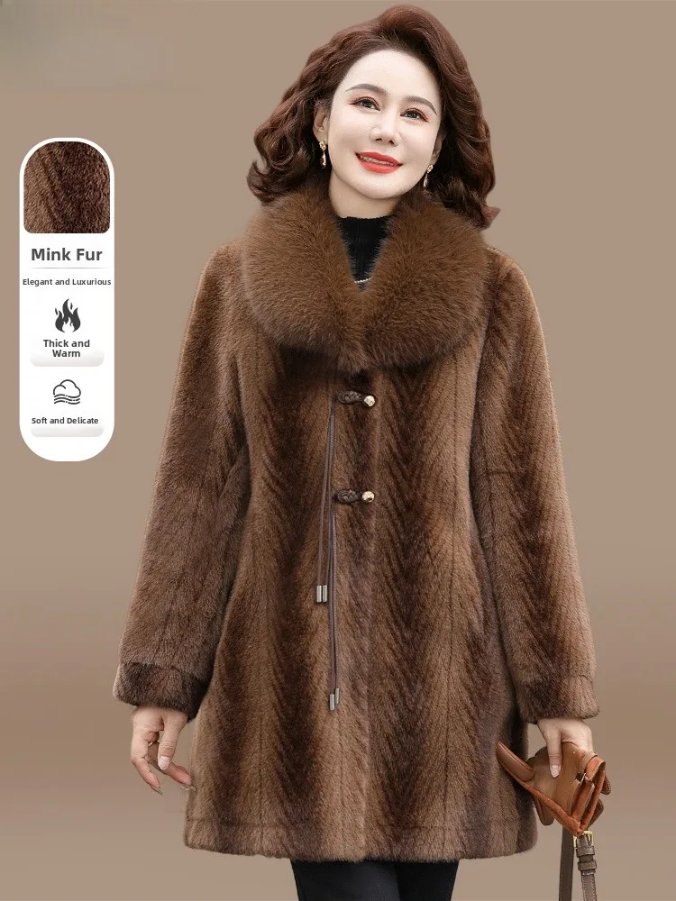 

Thiened Mink Velvet Coat Fur Inteated Mid-aged And ly Women's Autumn Winter New Sle Faionable Knitted Upperwear