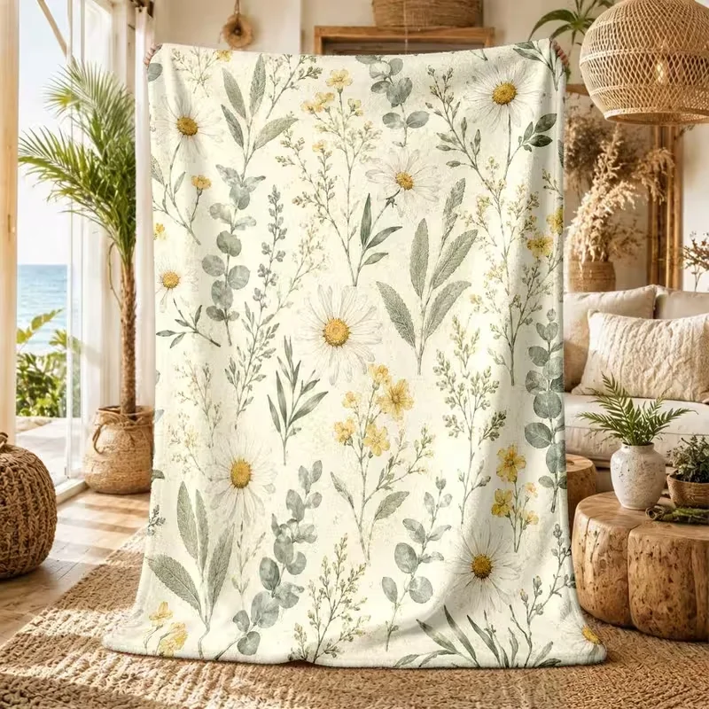 Vintage Watercolor Wildflower Blue Butterfly Print Throw Blanket Pink Poppy Floral Pattern Soft Warm Blanket All Season