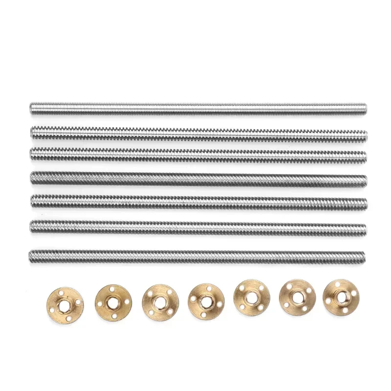 T8 Lead Screw Lead 2mm 8mm Pitch 2mm OD8mm 100 200mm 300mm 350mm 400mm 500mm 550mm 600mm  With Brass Nut For Reprap 3D Printer