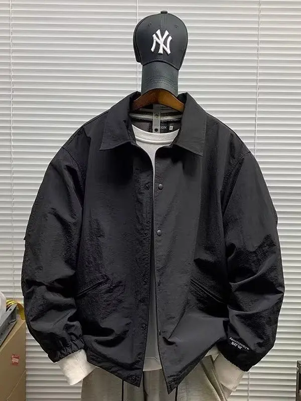 

Retro Japanese Sle Men's Jaet Pure Color Versatile Simple Spring Autumn Workwear Outerwear Windproof Ox Cloth Jaet