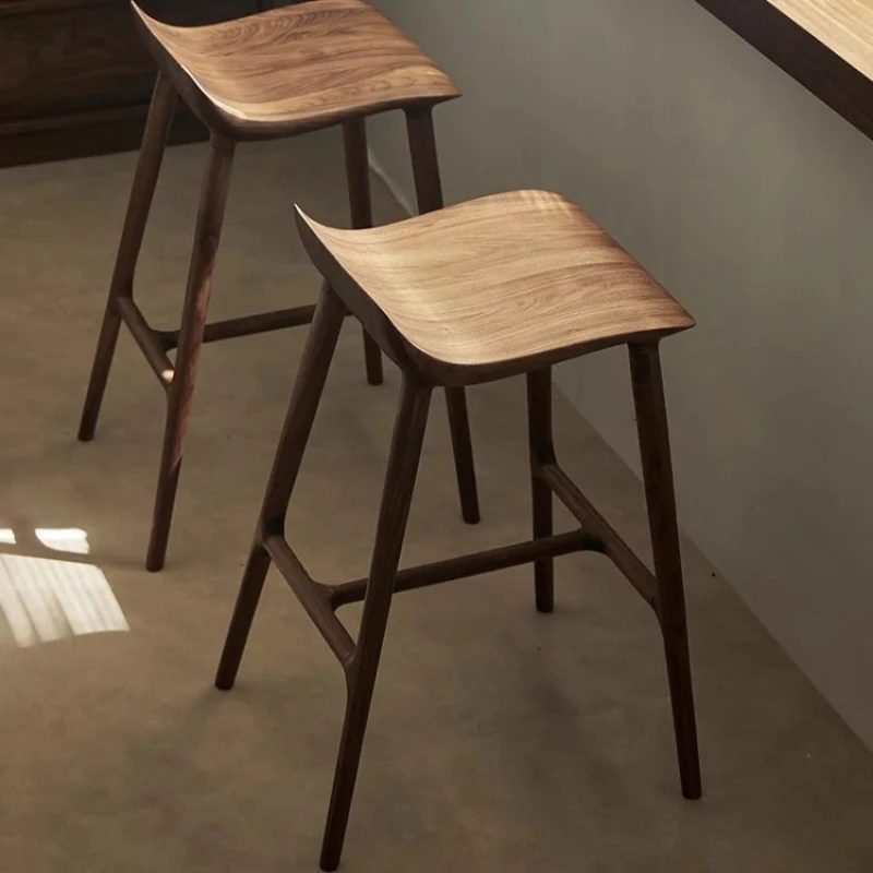 

North American ash wood walnut bar chair Nordic Internet celebrity club island bench home high stool Italian minimalist solid