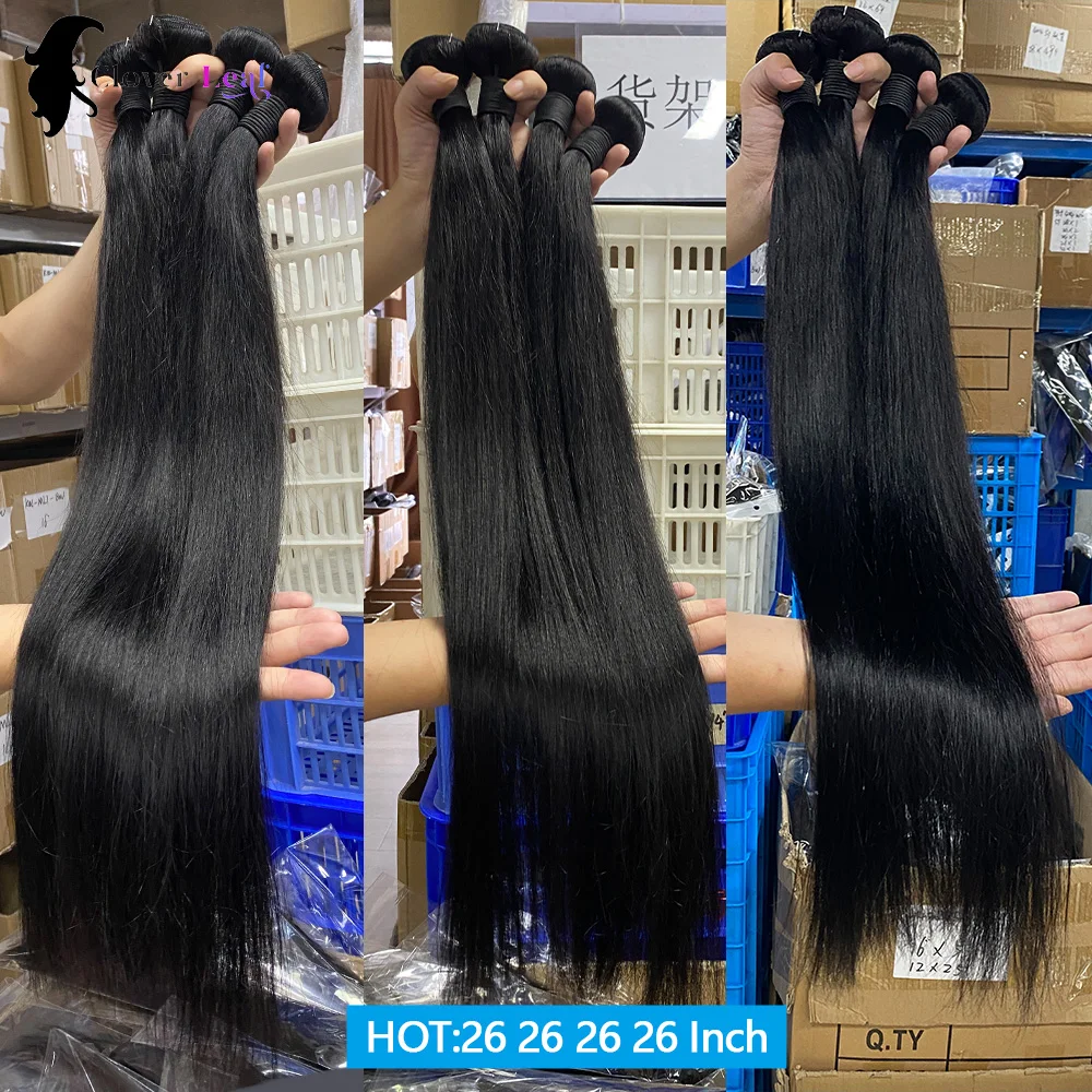 

26 inch 12A Straight Double Drawn Human Hair Bundles 1/3/4 Pcs Virgin Hair Brazilian Raw Hair Bundles 100% Human Hair Extensions