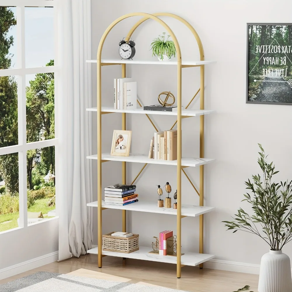 

Arched Bookcase 5 Tier Bookcase, 31.5 Inch Wide Industrial Arched Bookcase, Curved High Shelf with Open Shelves for Home Office