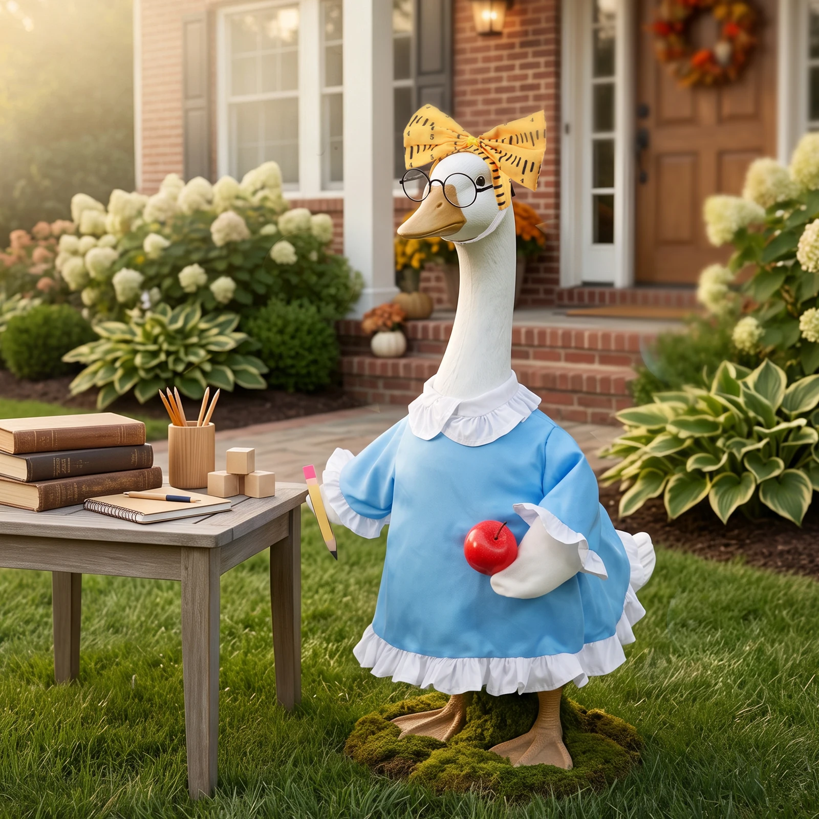 Back to School Porch Goose Outfit for 17 or 23 Inch Statue Classroom Patio  Teacher Goose Costume Porch Goose Outfit Blue White