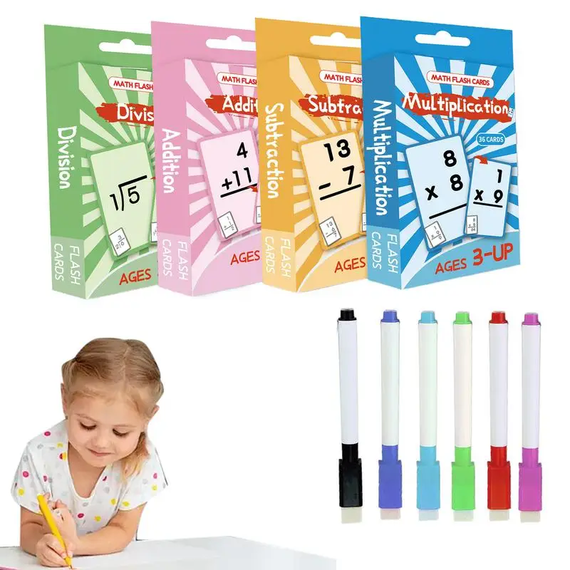 Addition Flash Cards 144X Addition Subtraction Multiplication Division Math Flashcards Colorful Elementary Math Game Rewritable