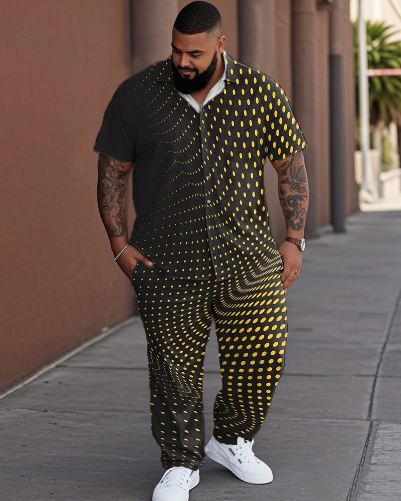 

S-9XL Мужская рубашка больших размеров в горошек с короткими рукавами и брюки, комплект из 2 предметов, повседневный свободный крой, летний комплект