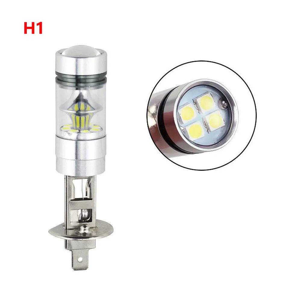 2Pcs Car H1 H3 100W LED White 12V 20SMD Projector Fog Driving DRL Light Bulb 6000K Super Bright Car Headlight Bulbs