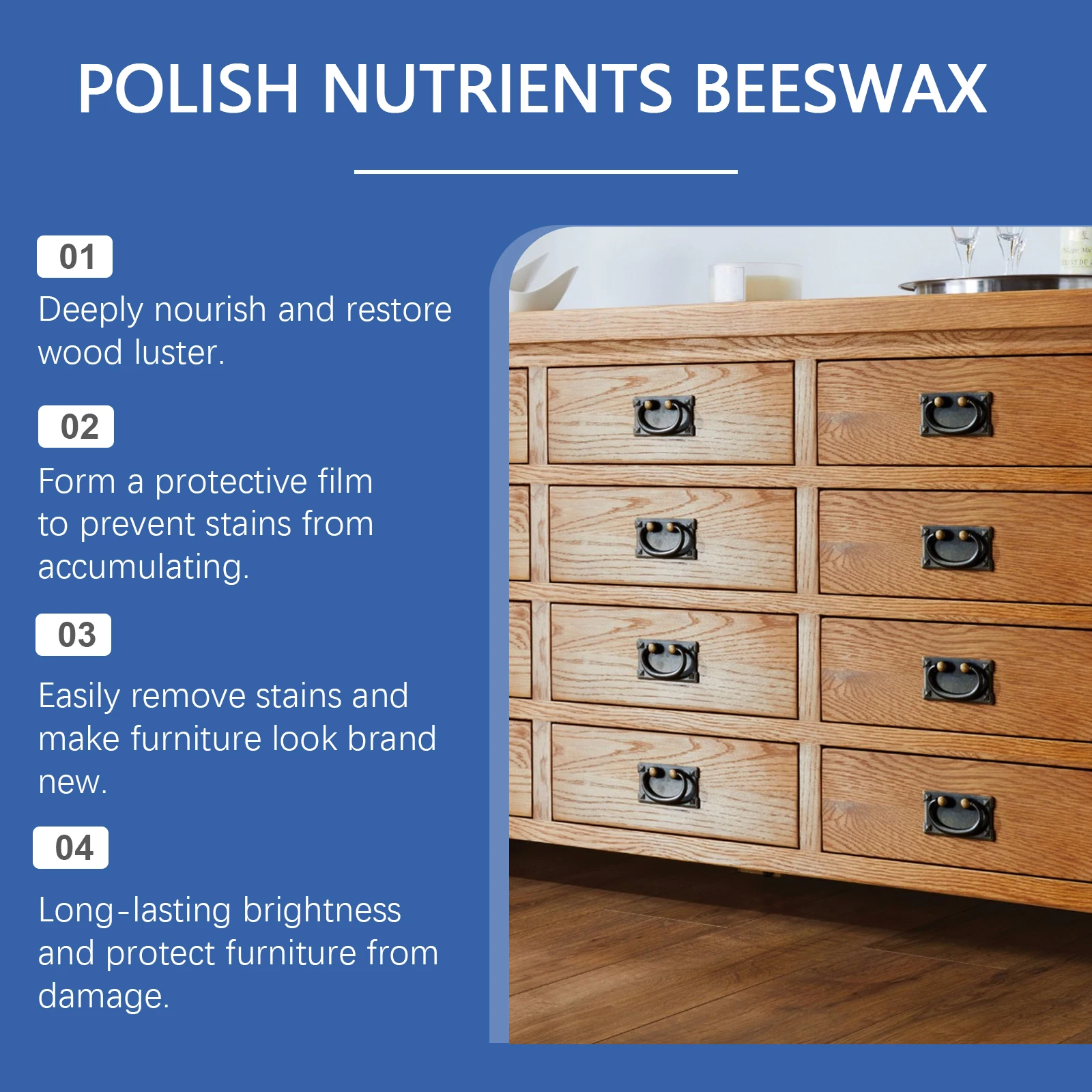 Natural Wood Seasoning Beeswax Furniture Polish, Wood Conditioner Cleaner & Restorer, Daily Wooden Surface Care