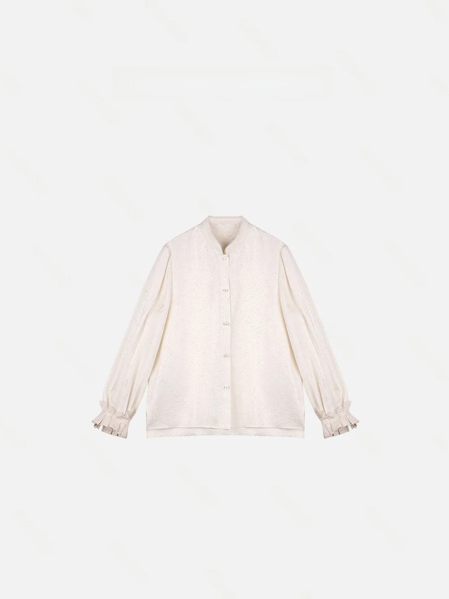 

Новая китайская женская модная блузка с цветочным кружевом, длинными рукавами, воротником-стойкой, уникальным дизайном, свободного кроя, повседневная