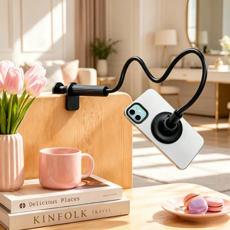 

2PCS Flexible Silicone Metal Gooseneck Phone Mount, 120CM Foldable Portable Clamp Stand, Wide Compatibility Holder for Content