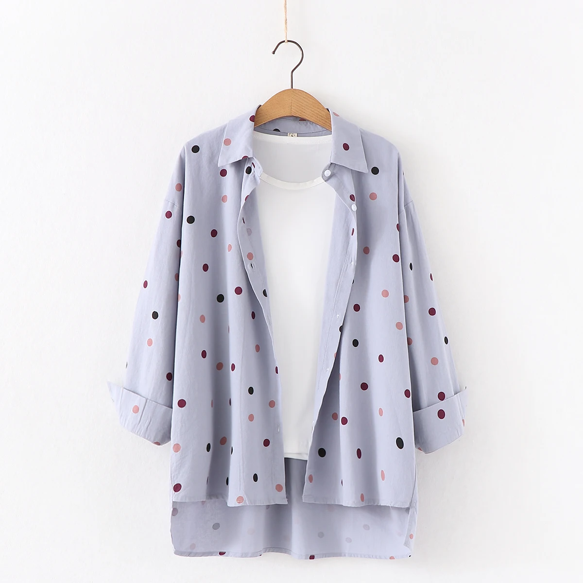 2023 New Casual Large Size Women Shirt Woman Polka Dot Print Shirts Long Sleeve Loose Ladies Blouse and Tops Lady Clothes Blusas