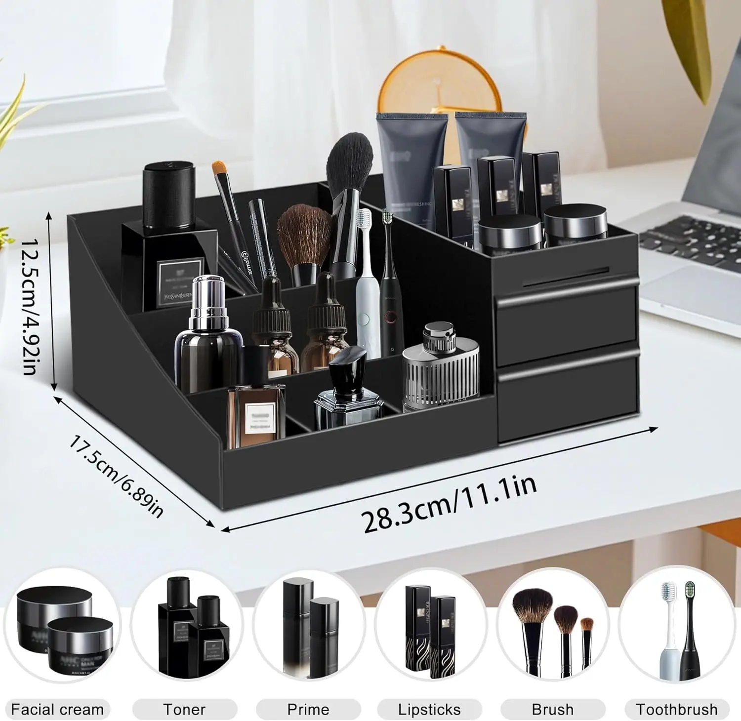 Vintage Bathroom Organizer Cosmetic Storage Box Perfume Tray Plastic Makeup Display Rack Toothbrush Holder Sink Brush Stand Men Cologne Shelf Vanity Skincare Desktop Bins Home Organization Accessories