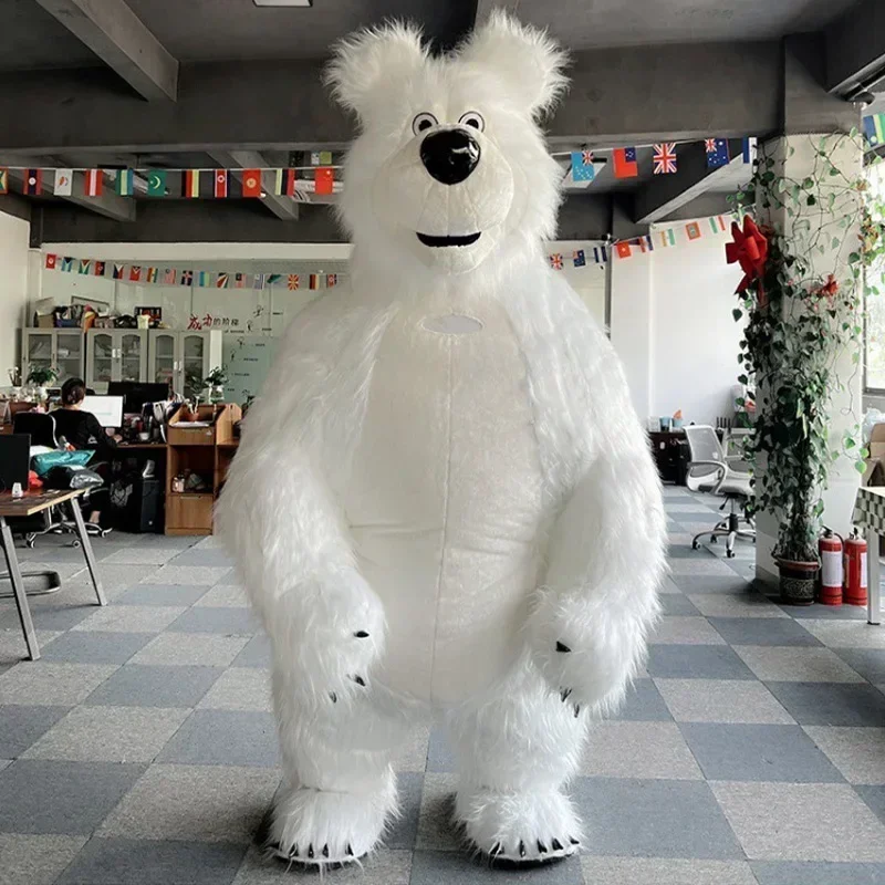 Inflatable white Bear Mascot Costume Cute Polar Bear Hairy Promotion Ad Campaign Garment Halloween Carnival Suit