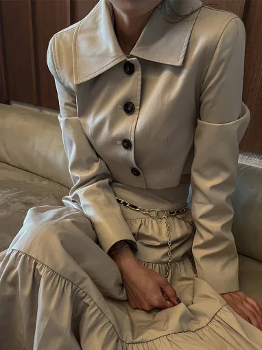 

Chic ort Collar Single Button Jaet Outerwear Women's Spring Faion Small Size Agel Design Commute Sle Regular Thi...