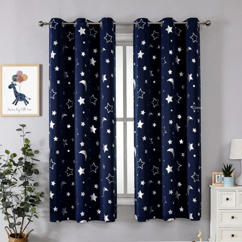 Star Moon Blackout Curtains for Living Room Kids Bedroom 83 inch Thermal Insulated Full Blackout Window Drape 1 Panel