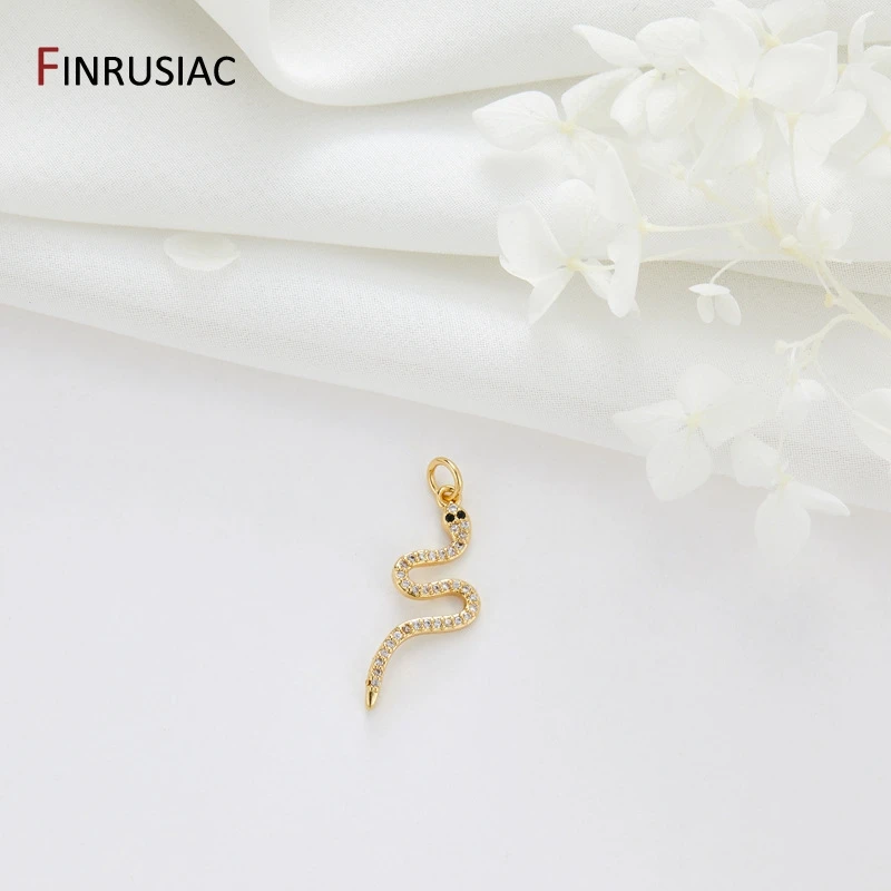 14K Gold Plated Brass Metal With Zircon Evil Eye Snake Heart Charms Pendants For Necklace Earrings Jewelry Making