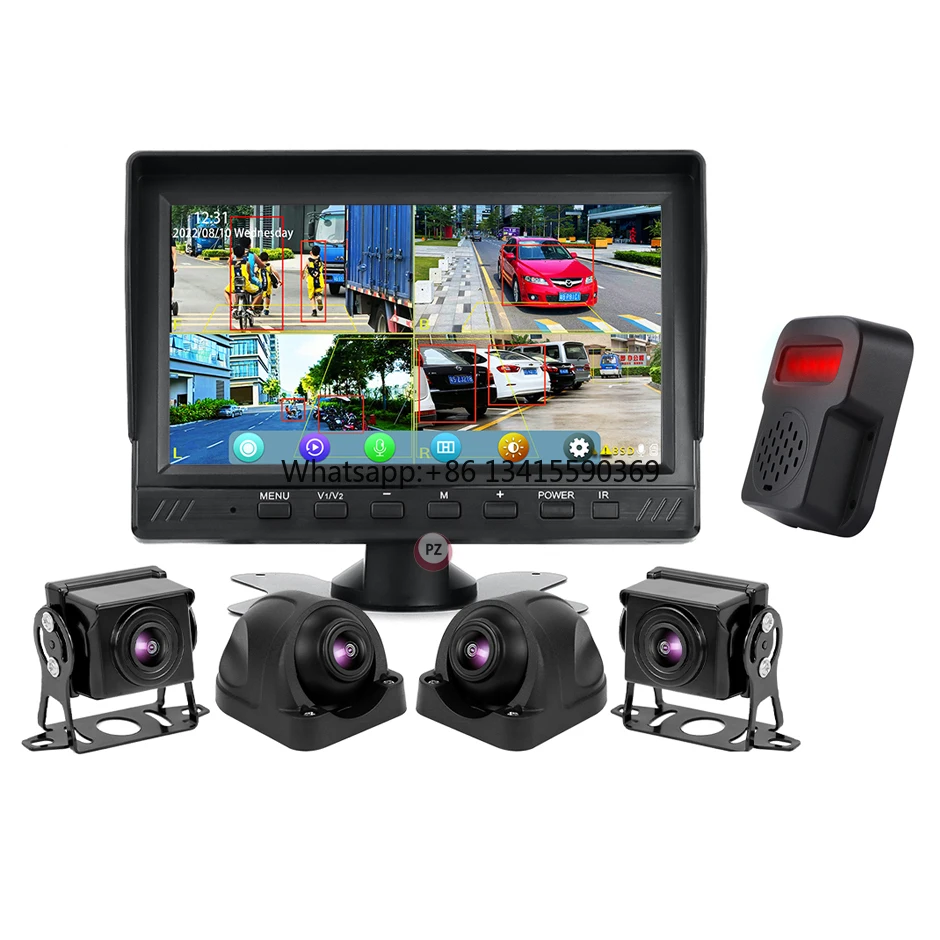 

7-дюймовый IPS сенсорный экран AHD 4-канальный монитор для грузовиков, вилочных погрузчиков, запись BSD, видеорегистратор 1080P, автомобильная камера заднего вида, водонепроницаемый автомобильный дисплей