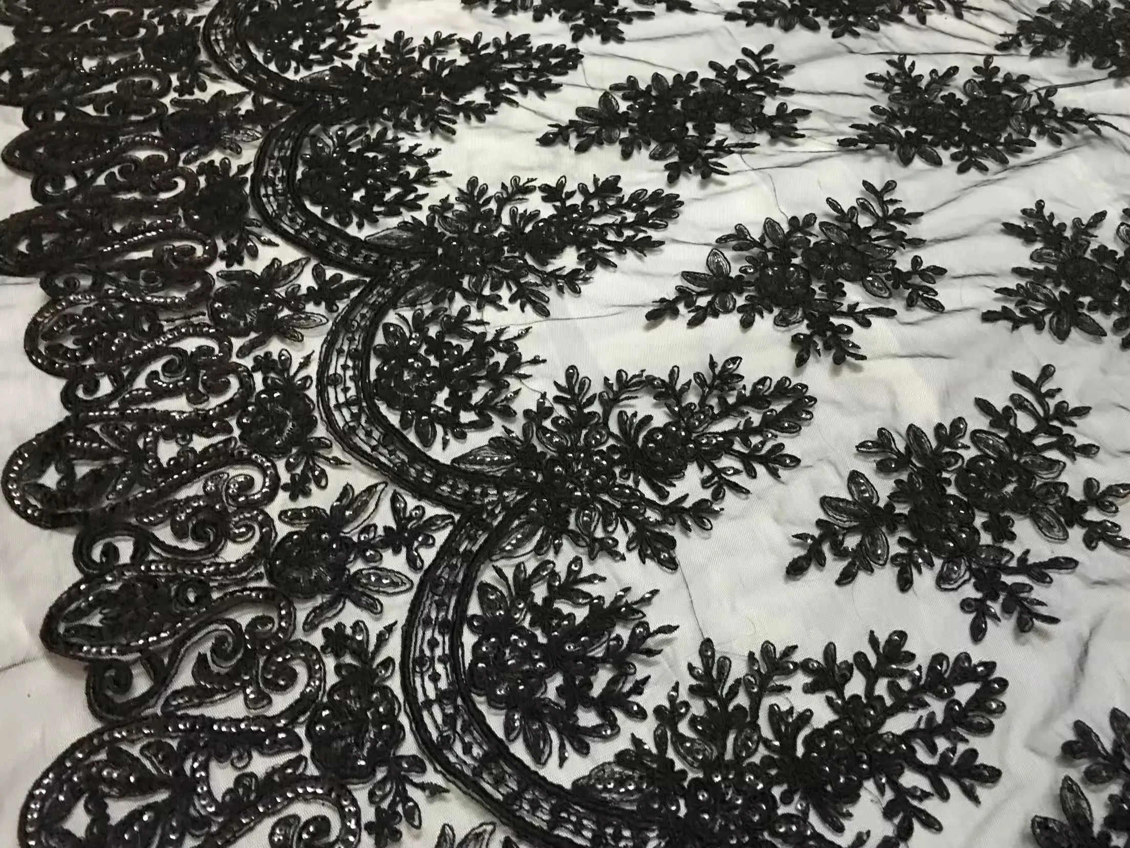Black sequin bone lace full frame bone lace embroidery fabric dress lace