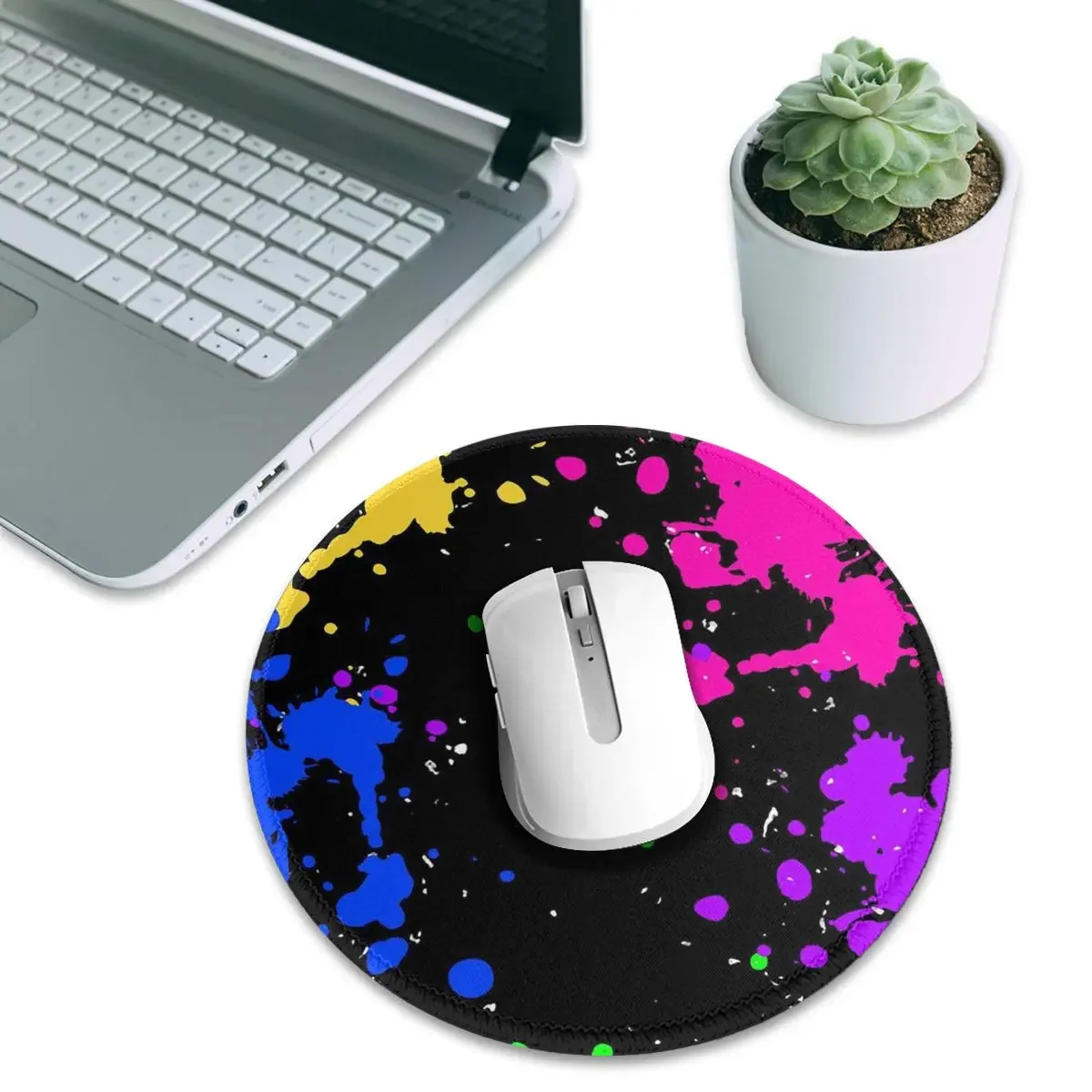 Colorful Graffiti Splatter Print Round Mouse Pad Computer Keyboard Mouse Mat Gaming PC Desk Mat Office Accessories Table Mats