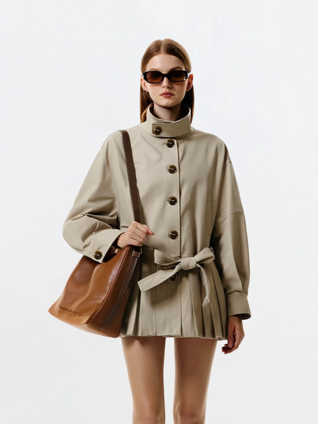 

i Color AHMI "Dilmur Wind" ort Poodle Skirt Dr Coat Autumn Winter Girls Pleated Hemline Korean Sle Loose Fit Coat