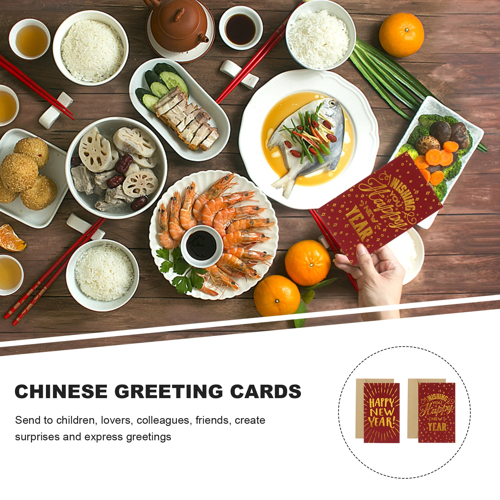 

10pcs New Year Greeting Spring Festival Blessing Cards Red Design Message Cards For Holiday Gift Printing Products