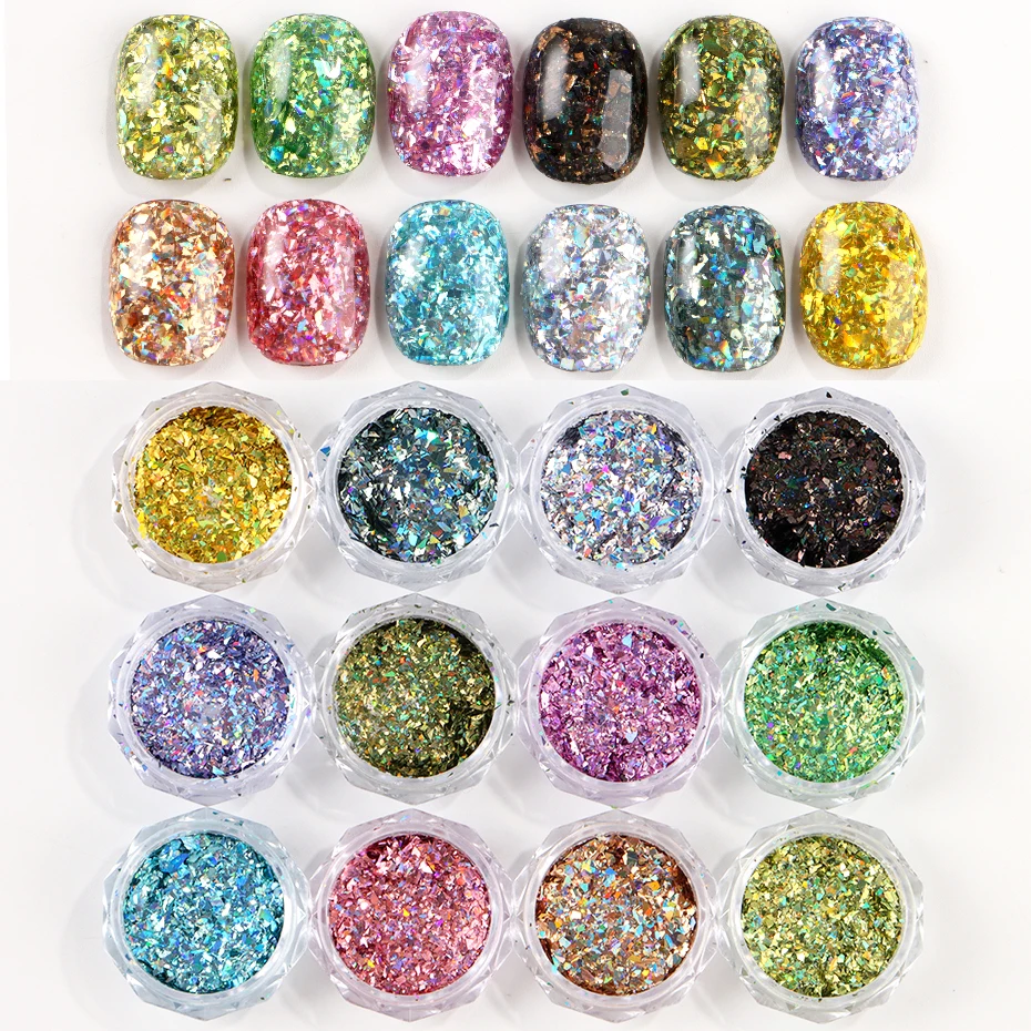 12 個不規則なホログラフィックネイルアートグリッタースパンコールキラキラネイルフレーク箔グリッターパウダーマーメイドメイクマニキュア装飾