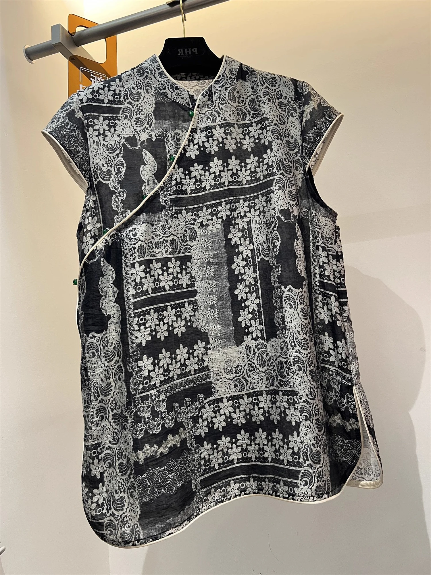 Summer New Style Large Size Loose Printed Qipao Top Women's Clothing Retro Reformed Floral Pattern Button up Casual Wear