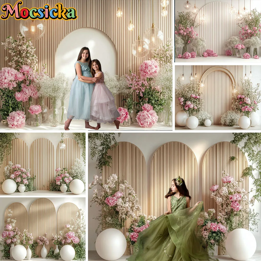 Mocsicka BohoFlower Photography Background Sunshine Flower Wooden Panel Wall Backdrop Baby Show Maternity Birthday Photo Studio