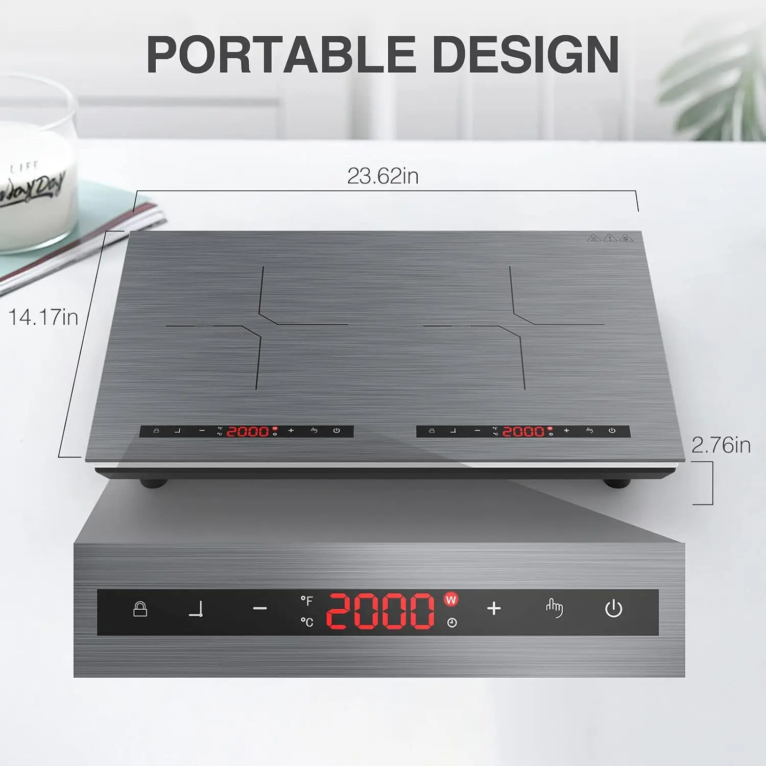 Portable Induction Cooktop 2 Burners-4000W 24 Inch Double Induction Cooktop 110V Plug in with 9 Power Levels Settings