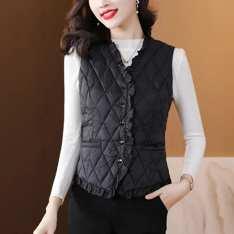 New Down Cotton Vest Jacket Women's Autumn Winter Short Lightweight Thin Sleeveless Loose Female Waistcoat Parkas Female Tops