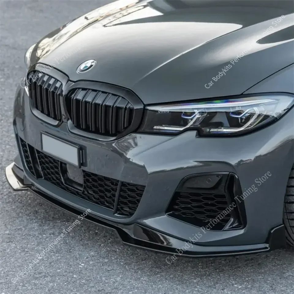Gloss Black Front Bumper Lip Spoiler For BMW 3 Series G20 G21 M Sport (2019-2021) – 3-Piece PP Kit