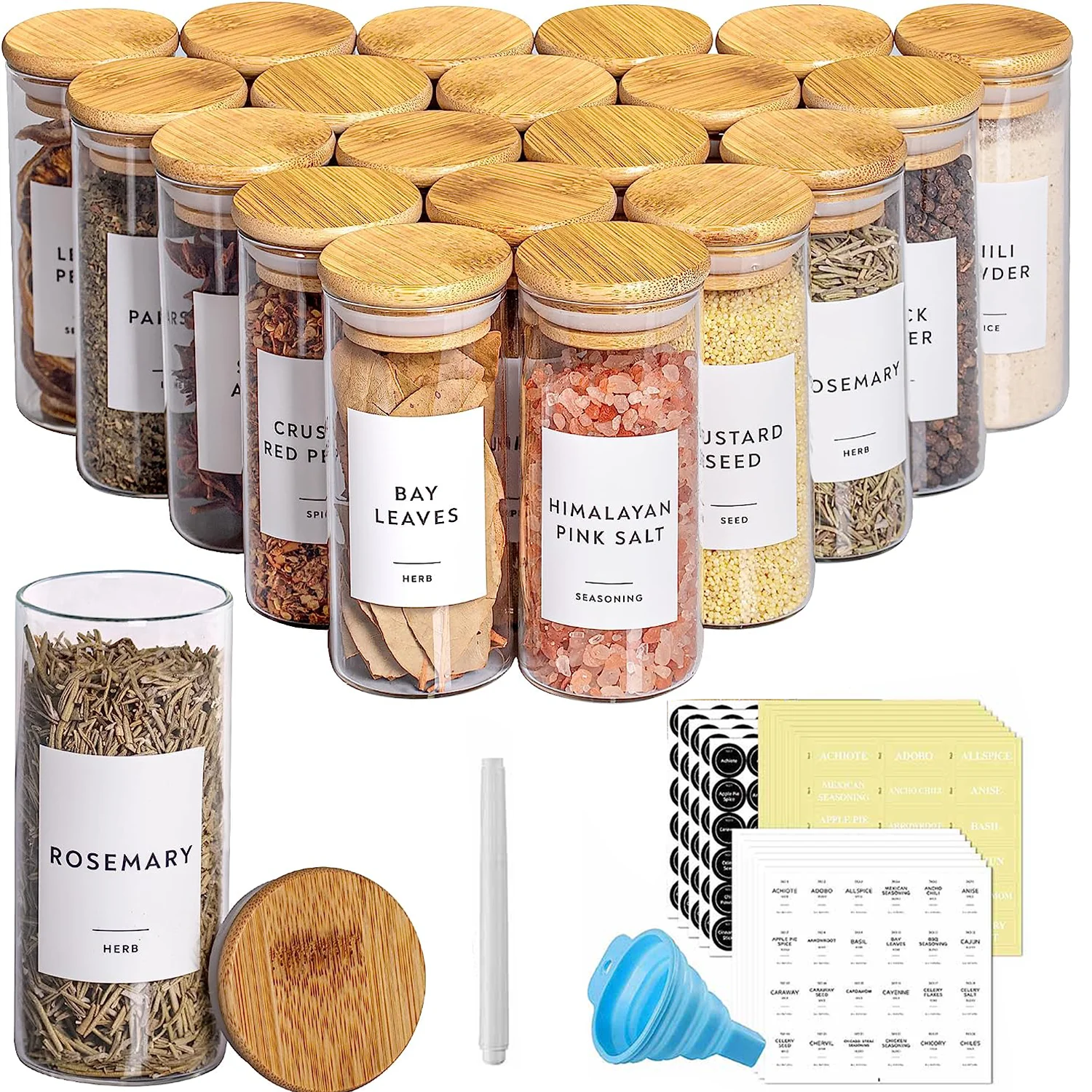 

Glass Spice Jars with Bamboo Lid Spice Seasoning Containers Spice Pot Salt Pepper Shakers Spice Organizer Kitchen Spice Jar Set