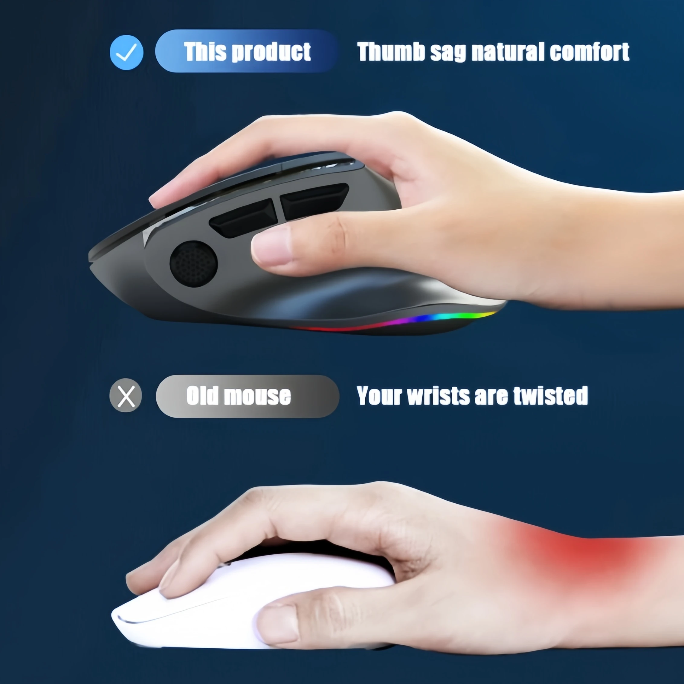 ماوس بلوتوث لاسلكي مزدوج الوضع مريح وقابل لإعادة الشحن RGB للمكتب والألعاب