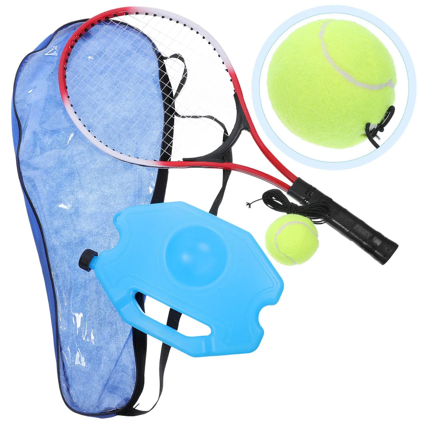 

1 комплект теннисного тренировочного оборудования: отбойник для начинающих, тренажер из углеродного волокна, прочный, для занятий спортом на улице и в помещении