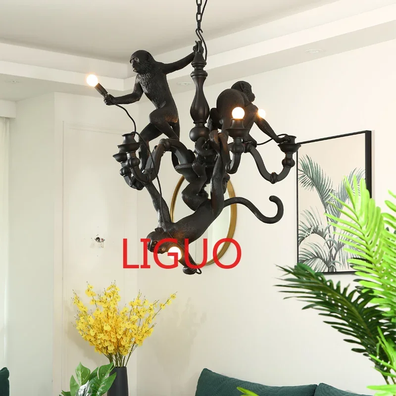 

Nordic Art Creative Living Room Monkey Chandeliers Black White Animal Design LED Lamp for Dining Shopping Mall Pendant Lighting